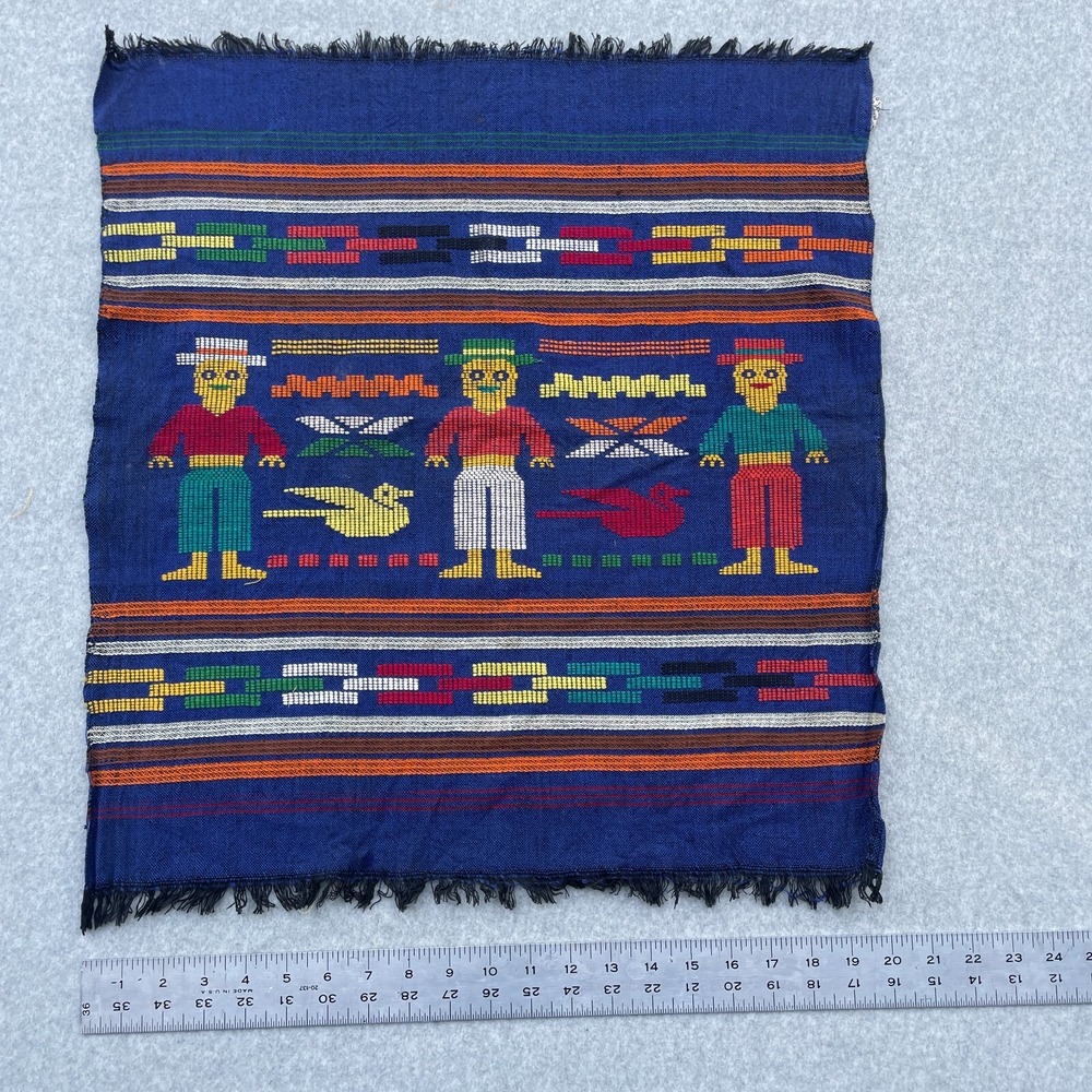 Guatemalan Tapestry Wall Hanging Folk Art Handmade Stitched‎ Textile 22 x 20 - Picture 2 of 10